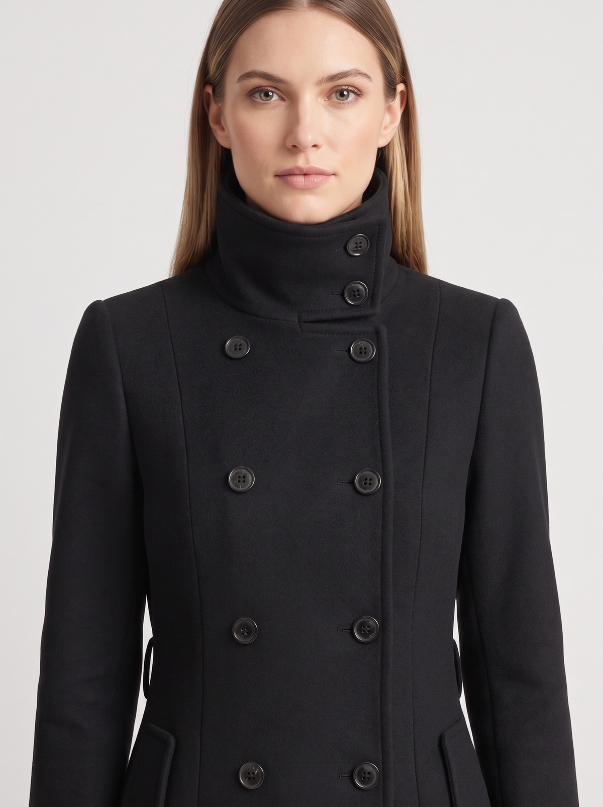 Women's Double-Breasted Winter Coat – High Collar Wool Blend