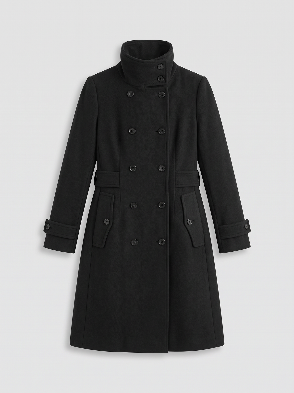 Women's Double-Breasted Winter Coat – High Collar Wool Blend