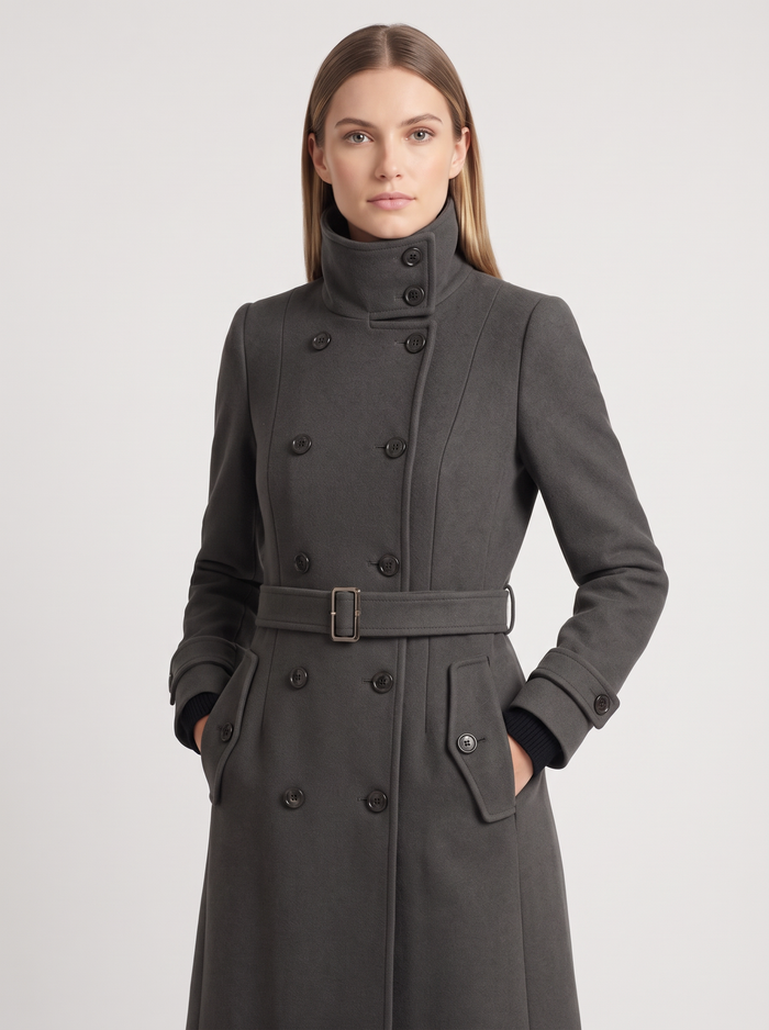 Women's Double-Breasted Winter Coat – High Collar Wool Blend