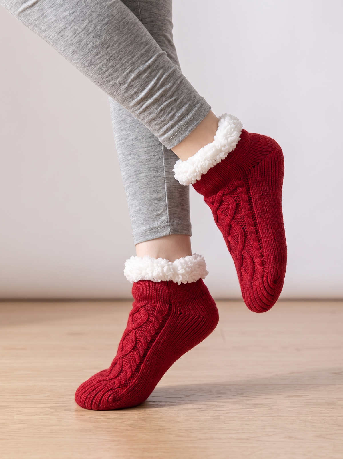 Women's Cable Knit Slipper Socks – Lined with Grip Soles