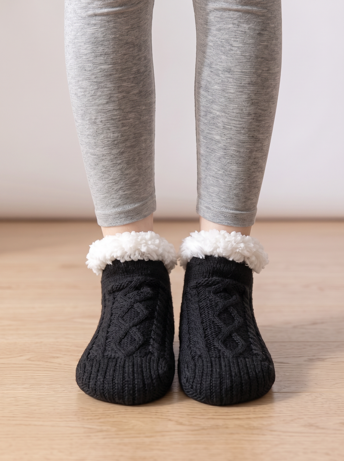 Women's Cable Knit Slipper Socks – Lined with Grip Soles