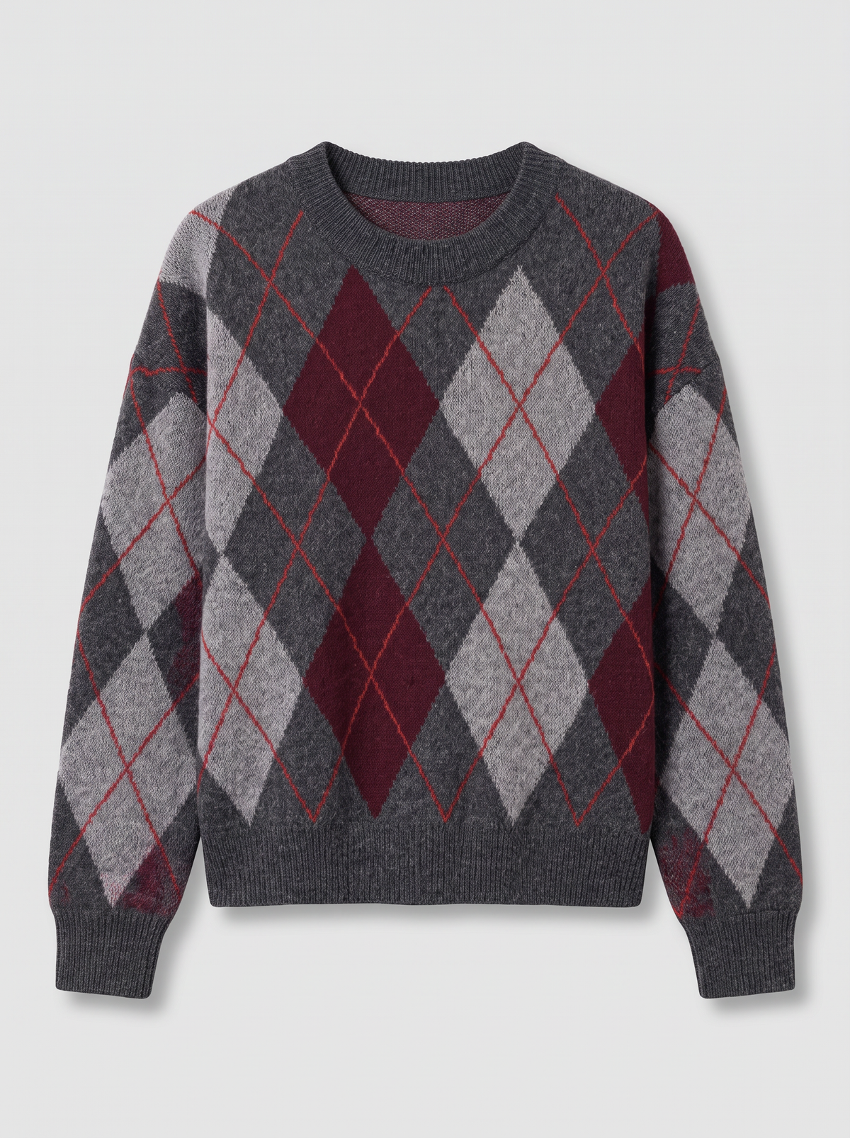 Women's Argyle Sweater – Relaxed Crew Neck Knit
