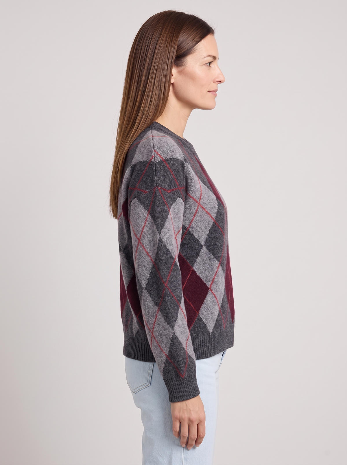 Women's Argyle Sweater – Relaxed Crew Neck Knit