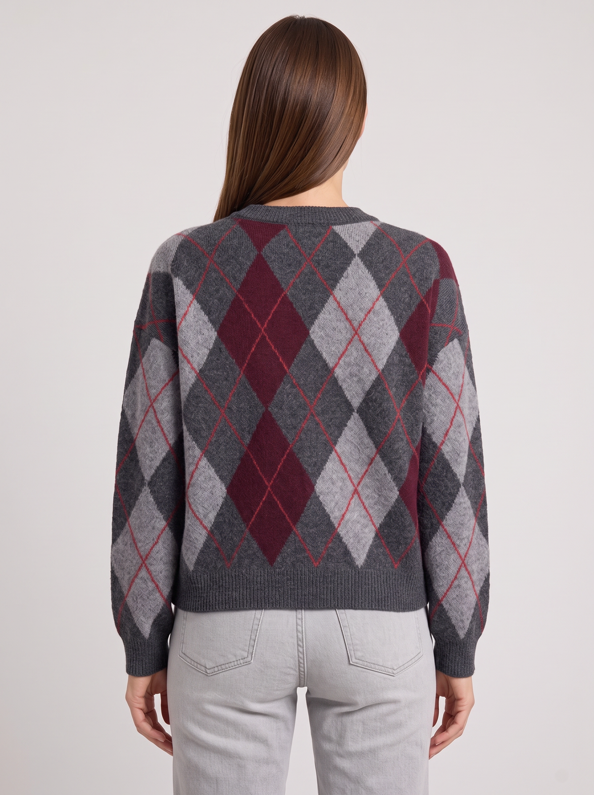 Women's Argyle Sweater – Relaxed Crew Neck Knit