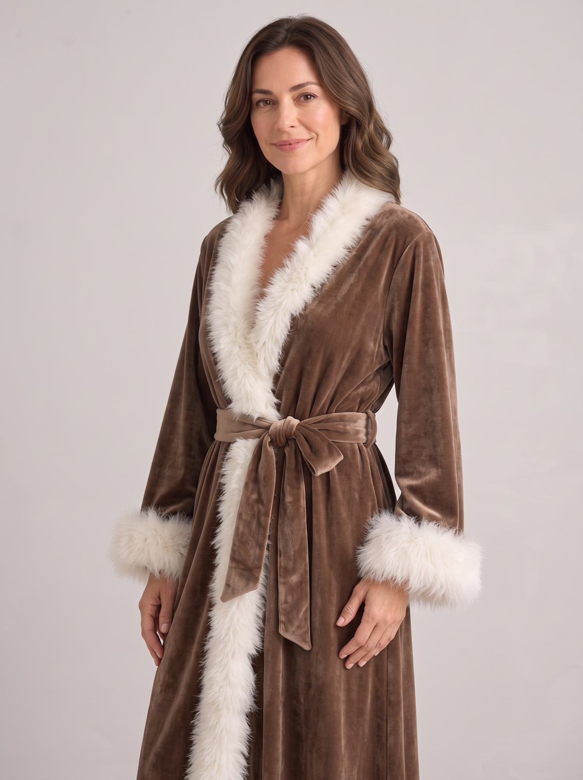 Women's Velvet Robe – Feather Trim Wrap Dressing Gown
