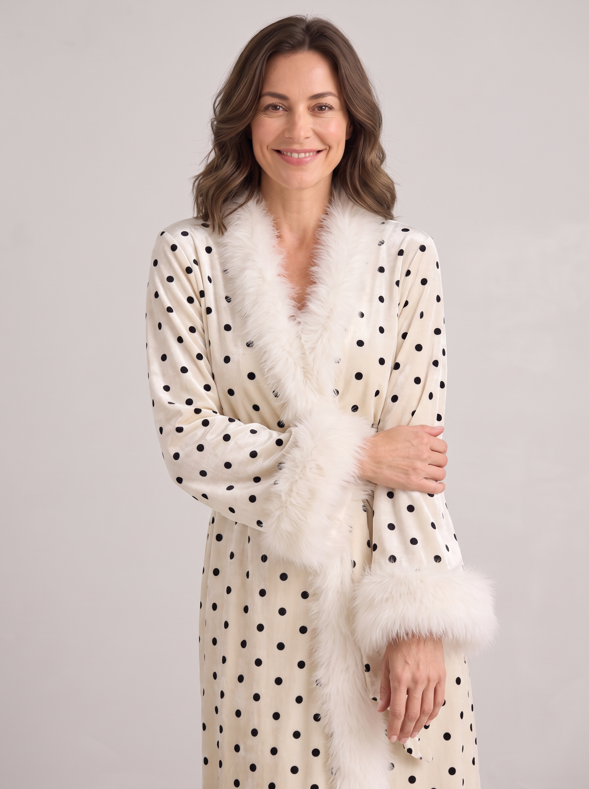 Women's Velvet Robe – Feather Trim Wrap Dressing Gown