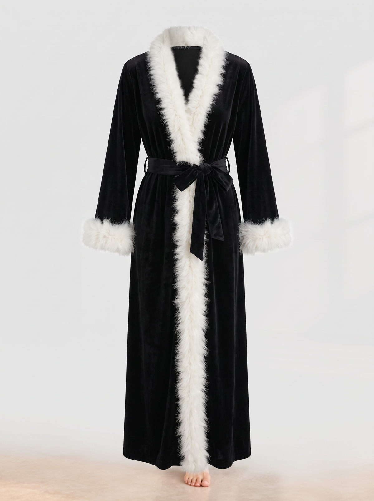 Women's Velvet Robe – Feather Trim Wrap Dressing Gown