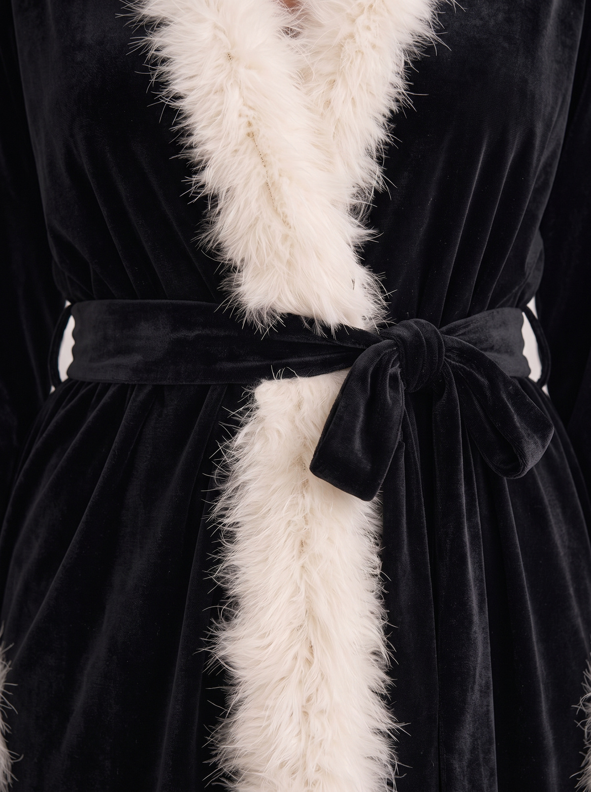 Women's Velvet Robe – Feather Trim Wrap Dressing Gown
