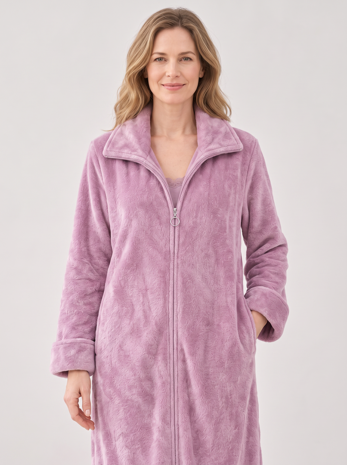 Women's Fleece Robe – Full-Zip Ankle Length Housecoat