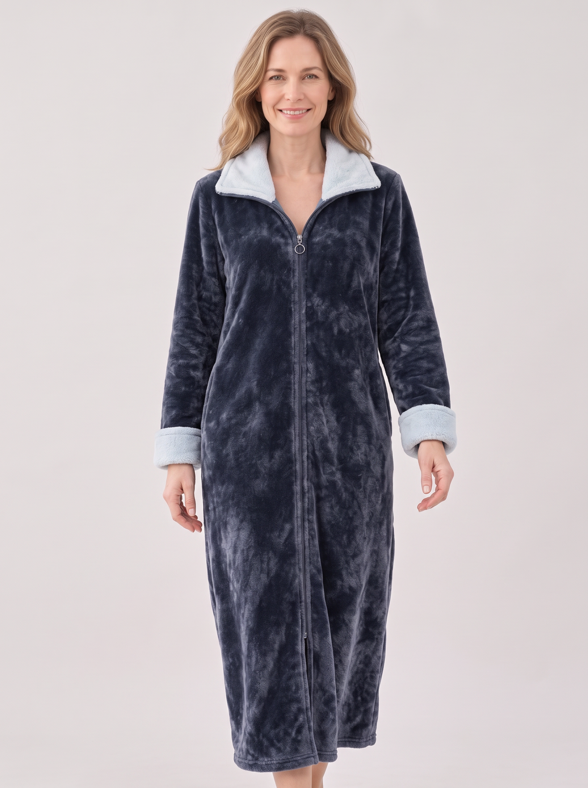 Women's Fleece Robe – Full-Zip Ankle Length Housecoat