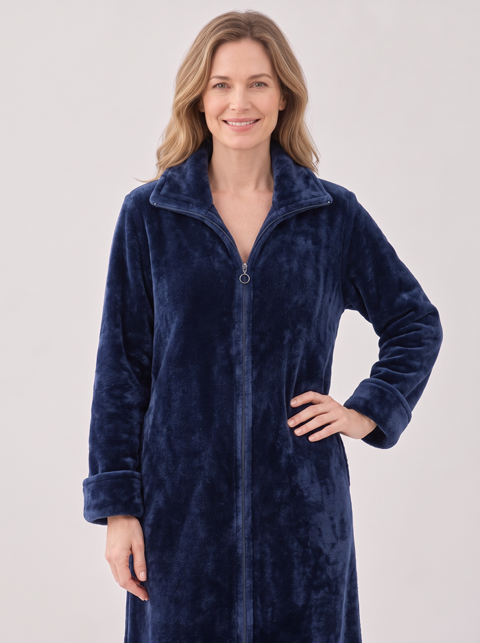Women's Fleece Robe – Full-Zip Ankle Length Housecoat