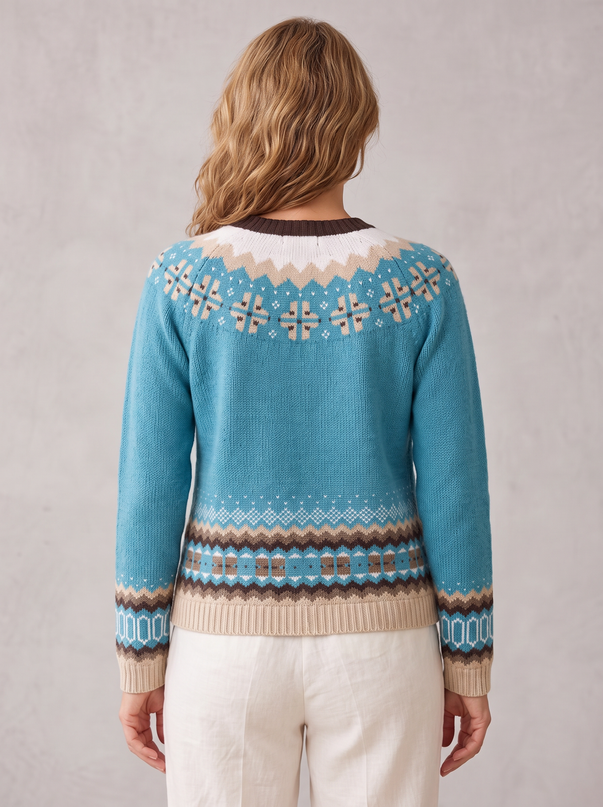 Women's Fair Isle Knit Cardigan – Teal Nordic Button-Up