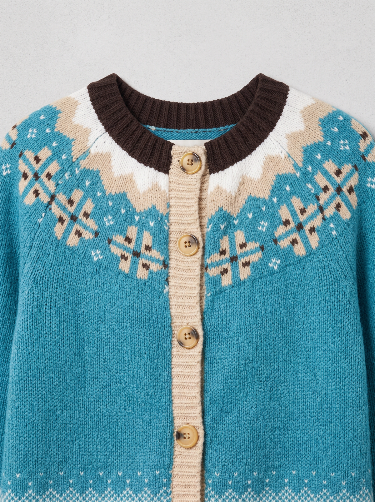 Women's Fair Isle Knit Cardigan – Teal Nordic Button-Up