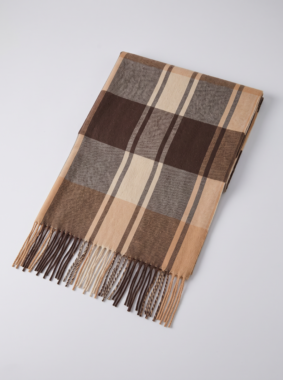 Women's Oversized Check Scarf – Fringed Blanket Wrap