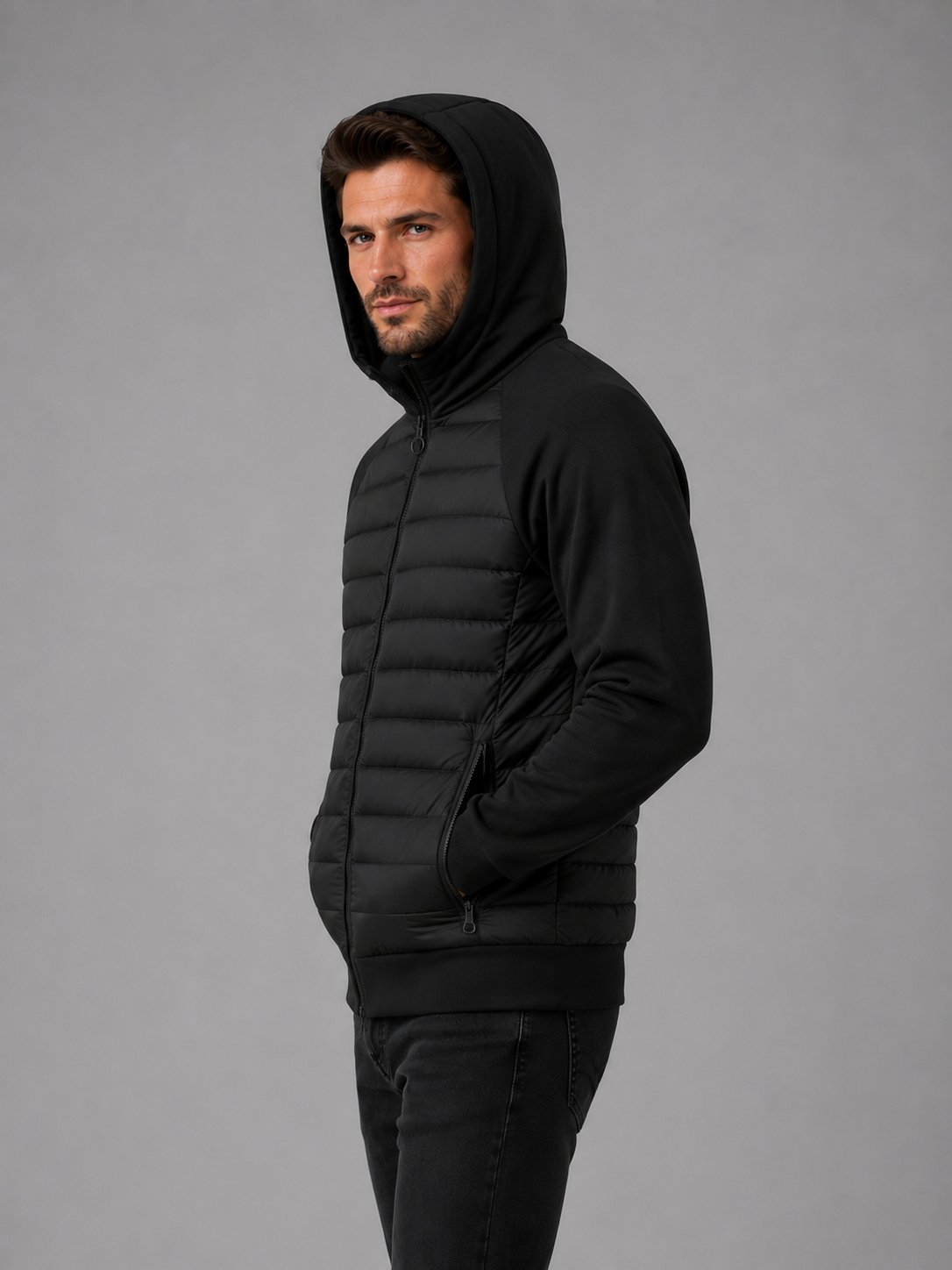 Men's Hooded Quilted Hybrid Jacket – view 3
