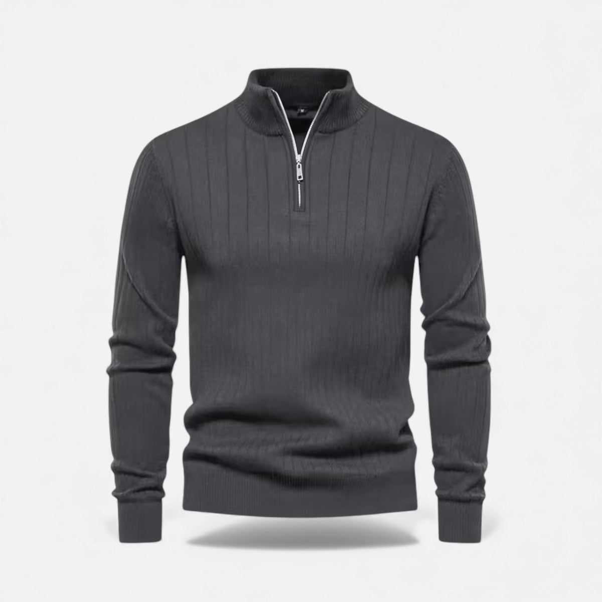 Men's Zip-Up Thermal Knit Jumper in Dark Grey