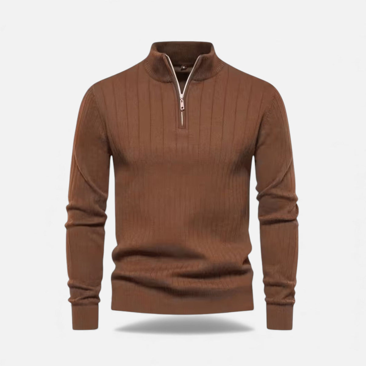 Men's Zip-Up Thermal Knit Jumper in Brown