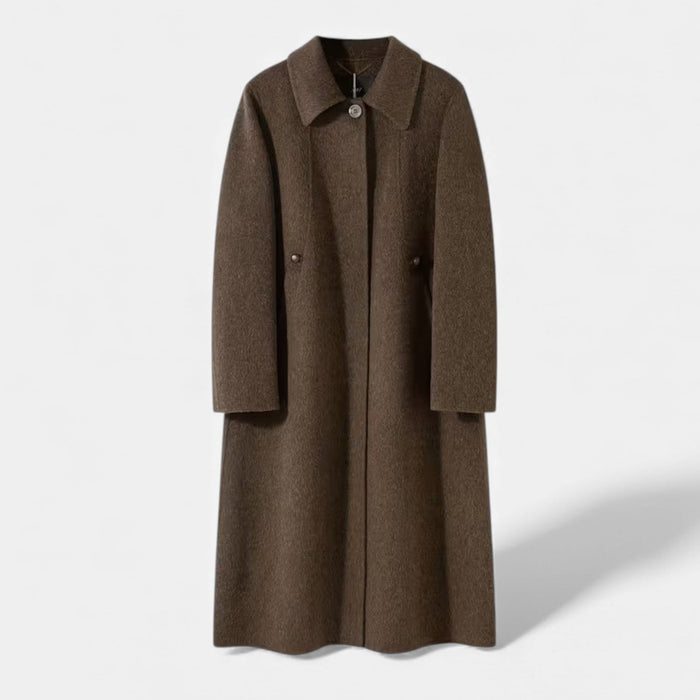 Women's Long Wool Blend Coat in Brown