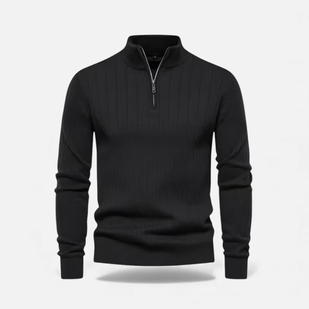 Men's Zip-Up Thermal Knit Jumper in Black