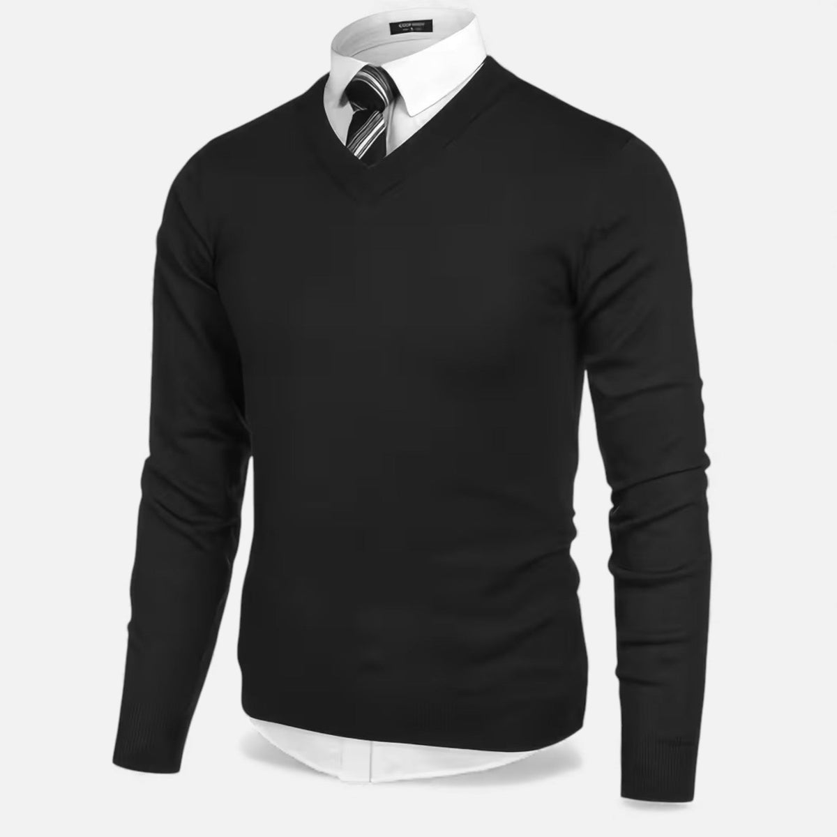 Men's V-Neck Knit Jumper in Black
