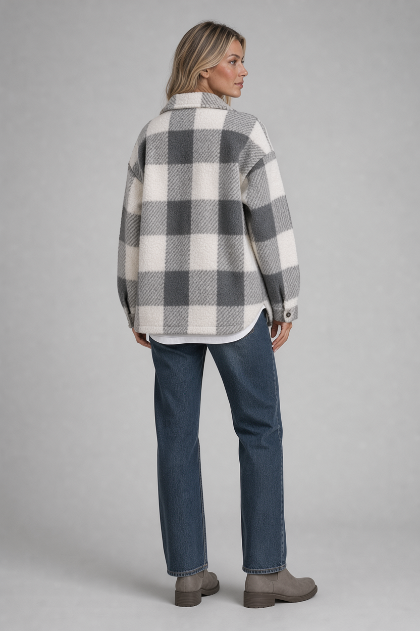 Women's Checked Shacket – Button Front Overshirt
