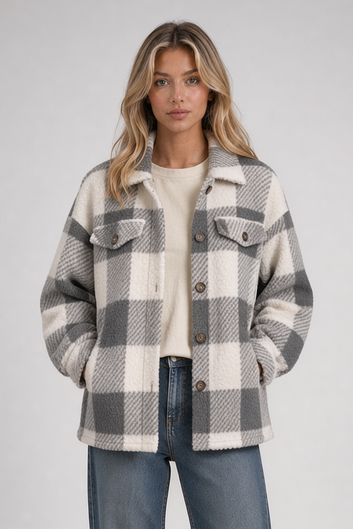 Women's Checked Shacket – Button Front Overshirt