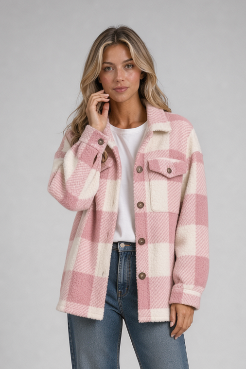 Women's Checked Shacket – Button Front Overshirt