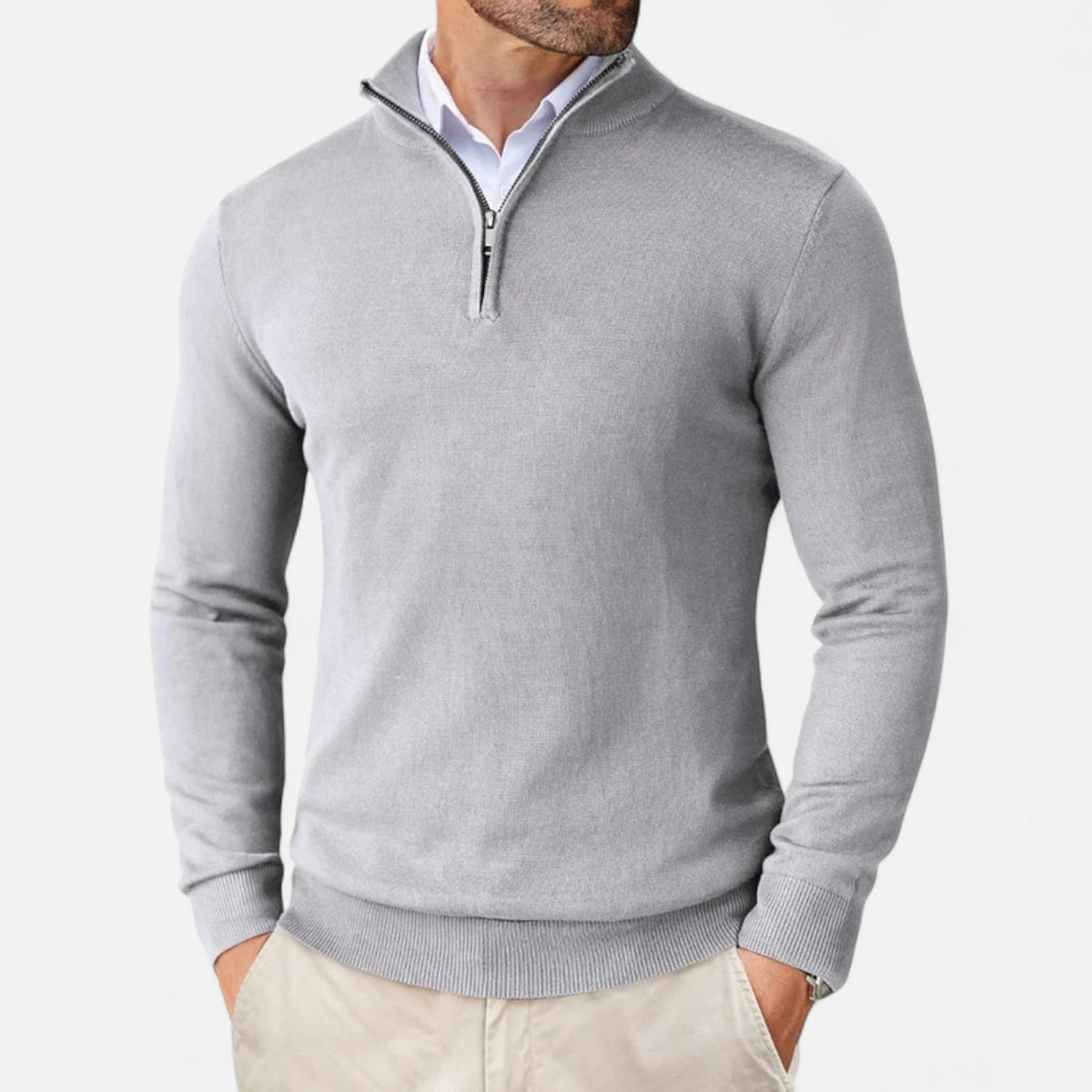 Men's Slim Fit Quarter Zip Jumper in Light Grey