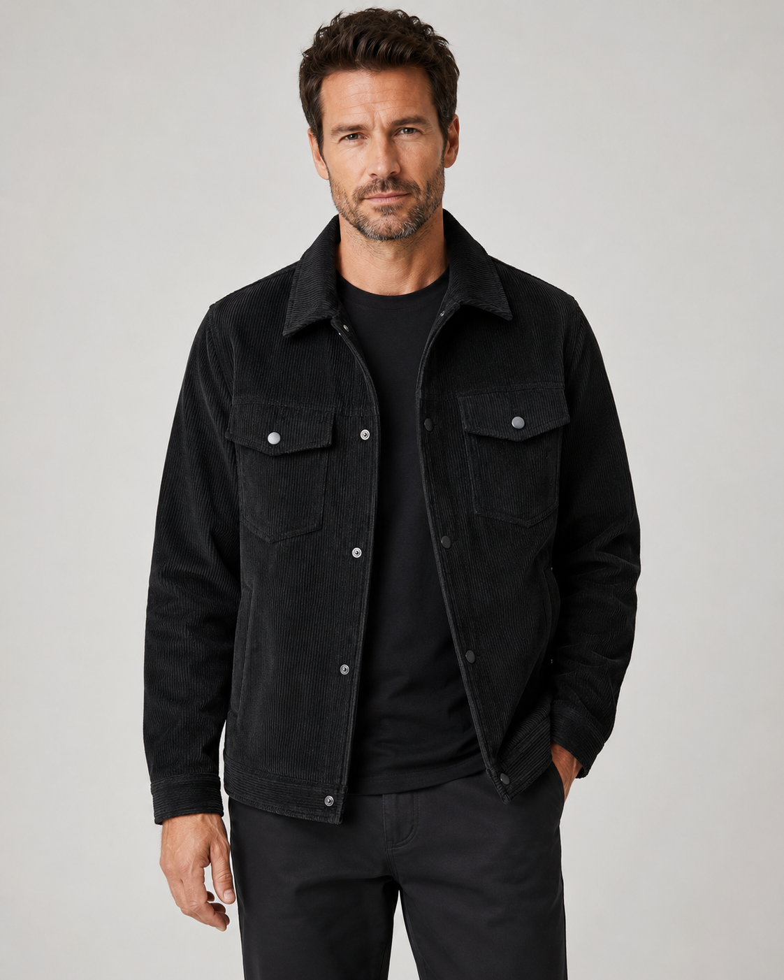 Men's Corduroy Shirt – Snap Button Cord Shirt Jacket with Flap Pockets
