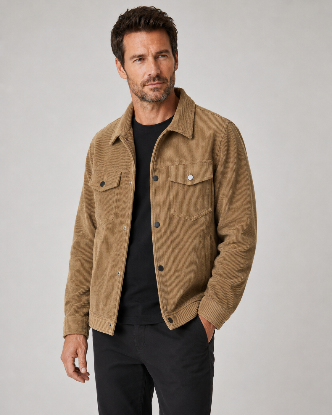 Men's Corduroy Shirt – Snap Button Cord Shirt Jacket with Flap Pockets