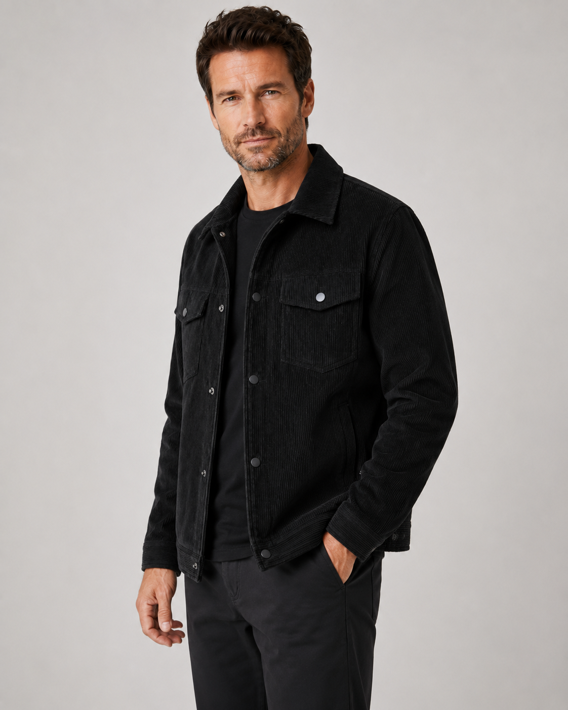 Men's Corduroy Shirt – Snap Button Cord Shirt Jacket with Flap Pockets