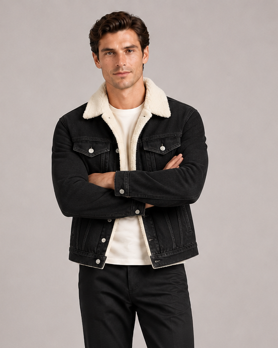 Men's Fleece Lined Denim Jacket – Sherpa Collar Trucker