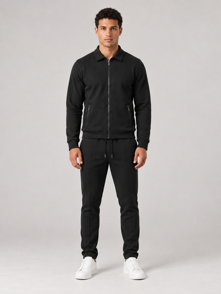 Men's Textured Tracksuit Set – Zip Jacket and Joggers