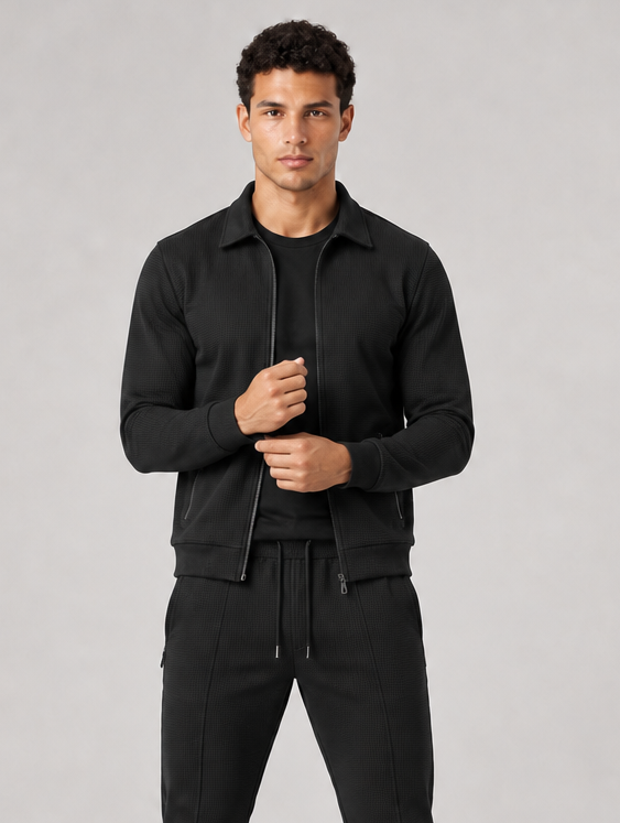 Men's Textured Tracksuit Set – Zip Jacket and Joggers