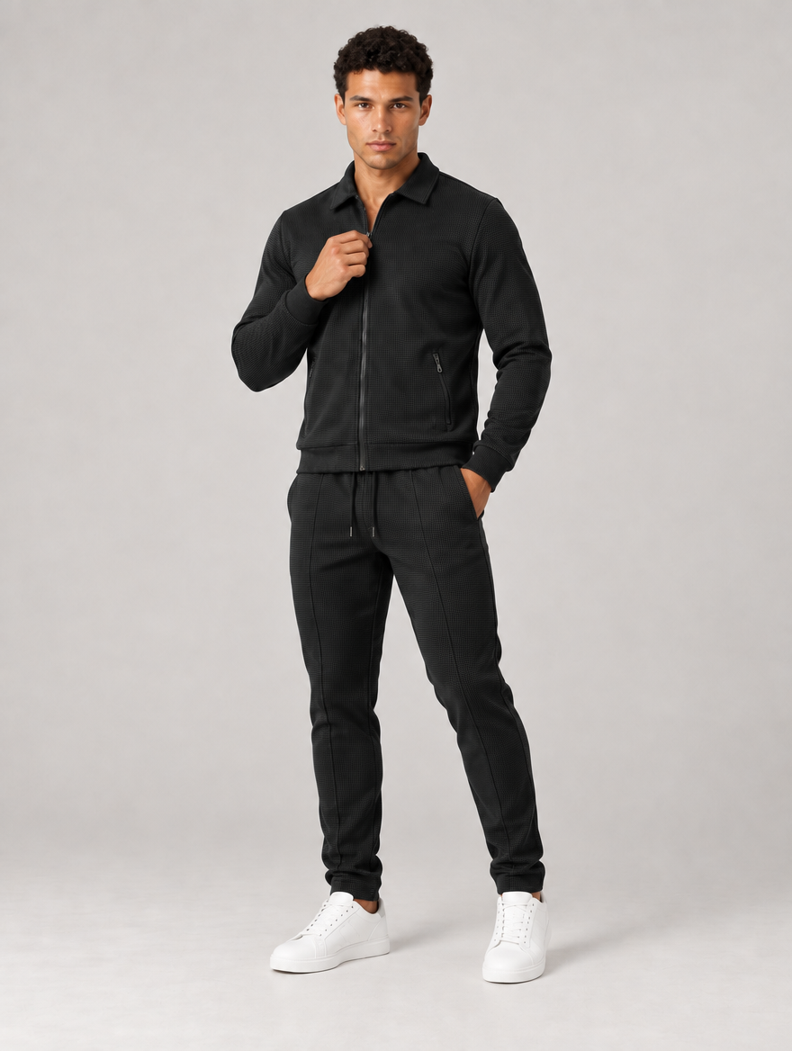 Men's Textured Tracksuit Set – Zip Jacket and Joggers