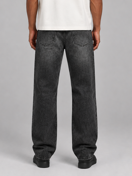 Men's Black Straight Leg Jeans – Vintage Wash Denim