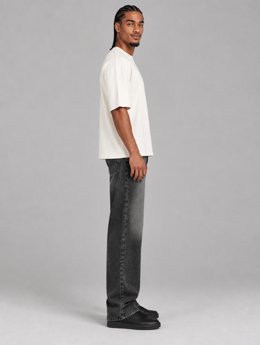 Men's Black Straight Leg Jeans – Vintage Wash Denim