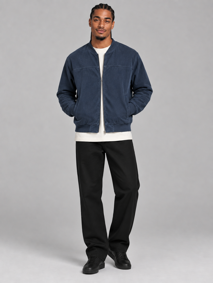 Men's Classic Bomber Jacket – Zip Front Ribbed Trims