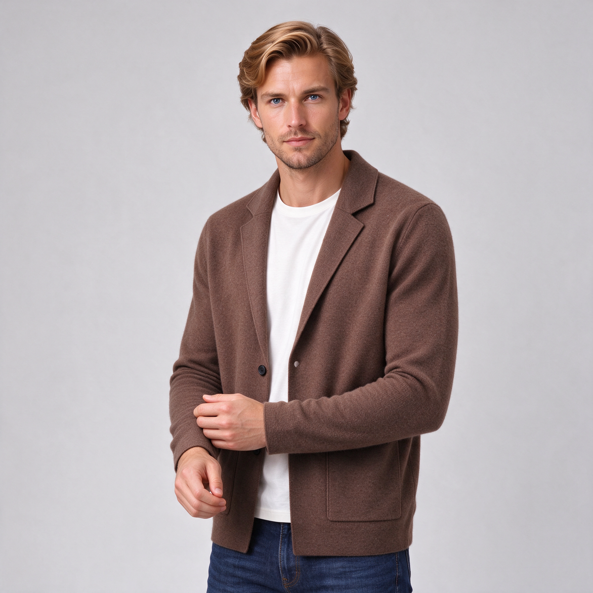 Men's 100% Cashmere Blazer Cardigan – Knitted Lapel Jacket