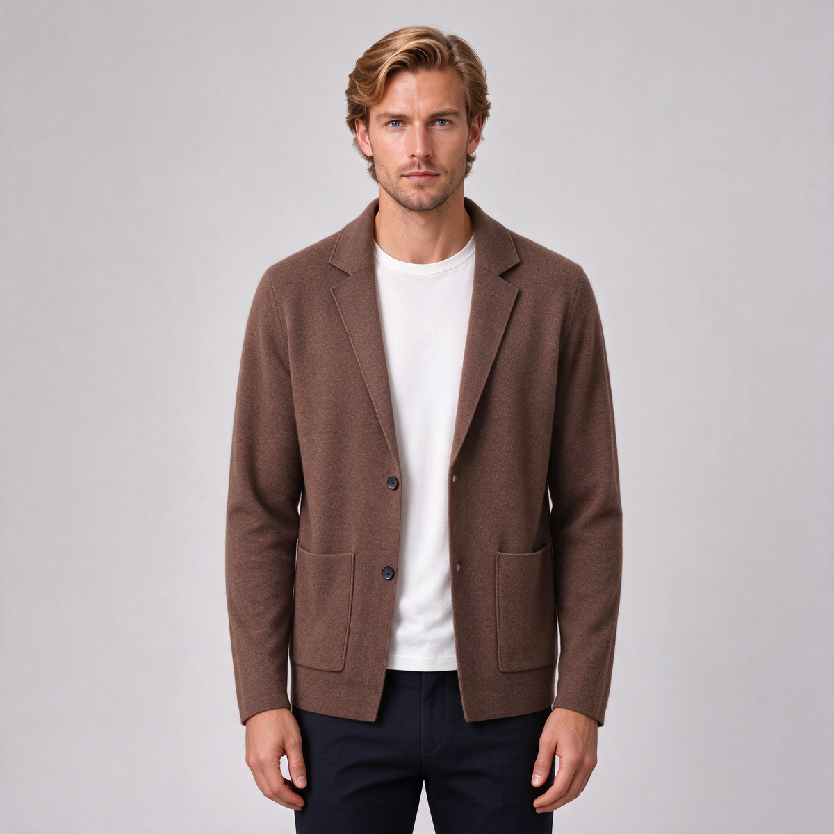 Men's 100% Cashmere Blazer Cardigan – Knitted Lapel Jacket