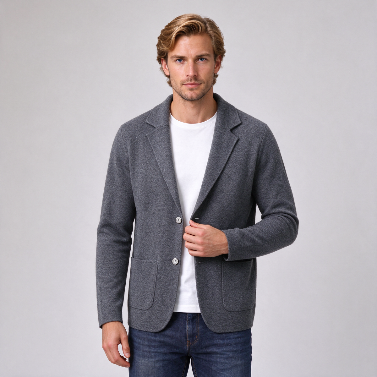Men's 100% Cashmere Blazer Cardigan – Knitted Lapel Jacket
