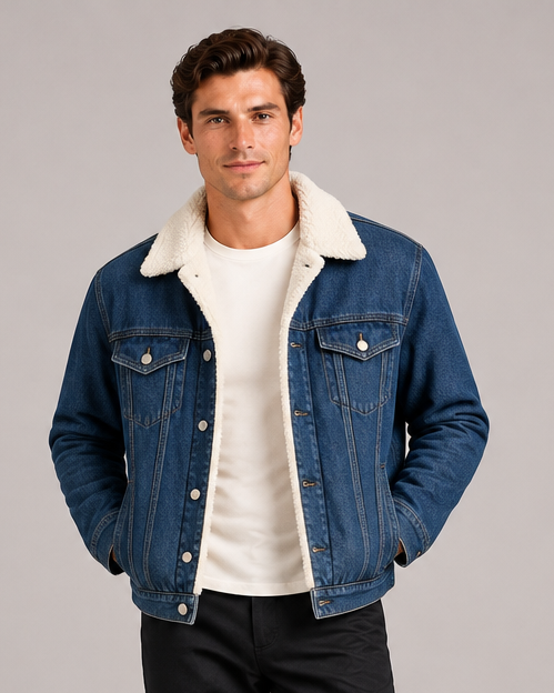 Men's Fleece Lined Denim Jacket – Sherpa Collar Trucker