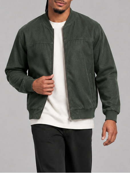 Men's Classic Bomber Jacket – Zip Front Ribbed Trims