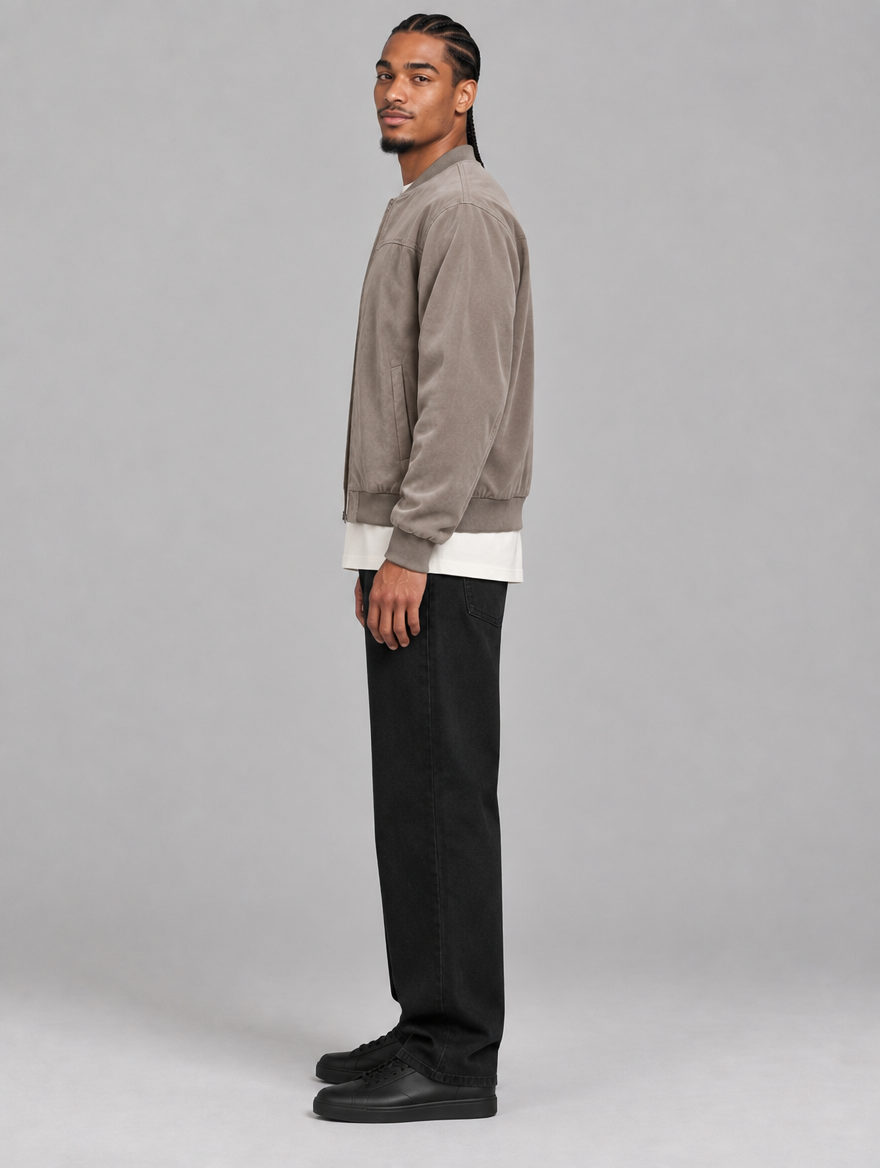 Men's Classic Bomber Jacket – Zip Front Ribbed Trims