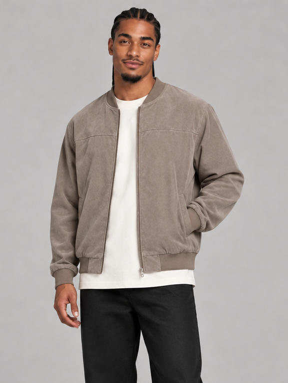 Men's Classic Bomber Jacket – Zip Front Ribbed Trims