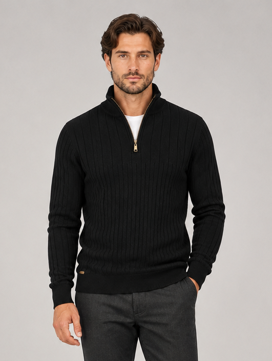 Men's Cotton Quarter Zip Jumper in Black