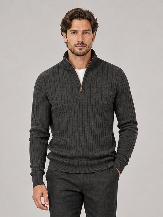 Men's Cotton Quarter Zip Jumper in Dark Grey
