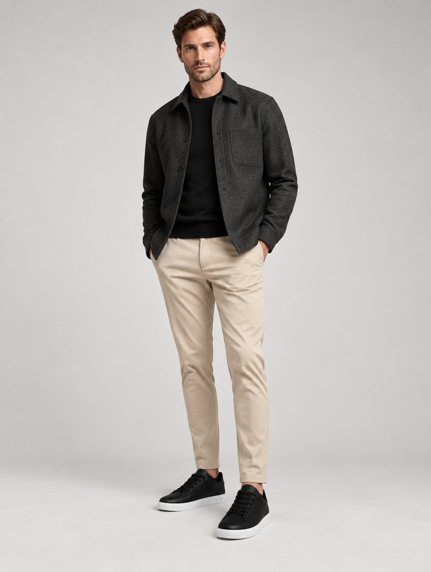 Men's Faux Leather Smart Trainers in Black – view 3