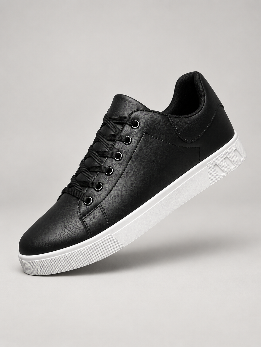 Men's Faux Leather Smart Trainers in Black