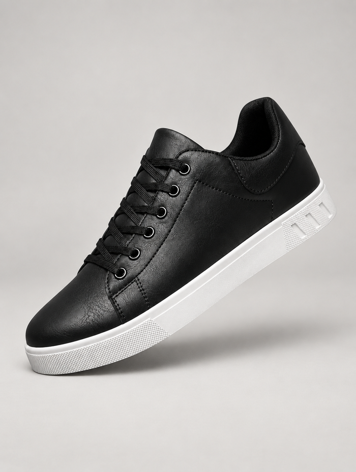 Men's Faux Leather Smart Trainers in Black
